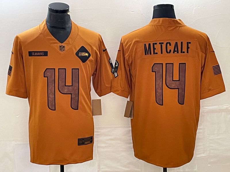 Men Seattle Seahawks #14 Metcalf brown Nike 2023 Salute To Service Limited NFL Jersey